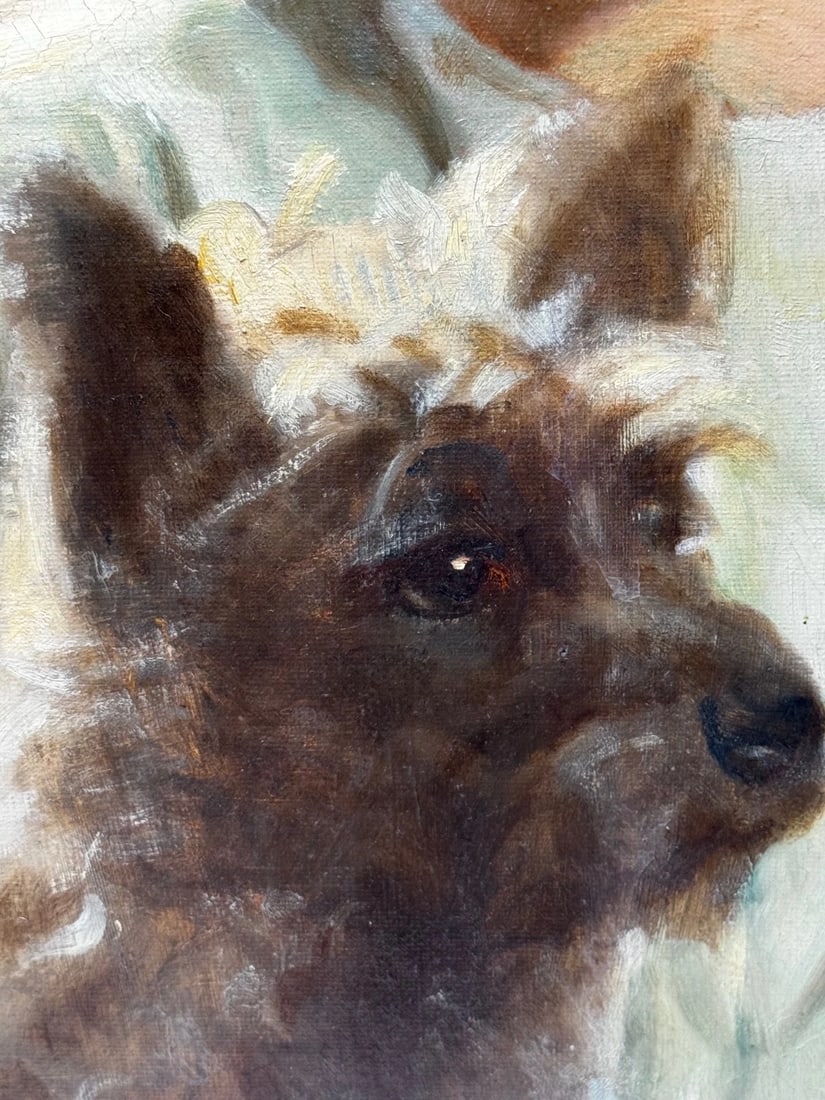 Oil Portrait Mary with Cairn Terriers In the Manner of Sir Harrington Mann - 16