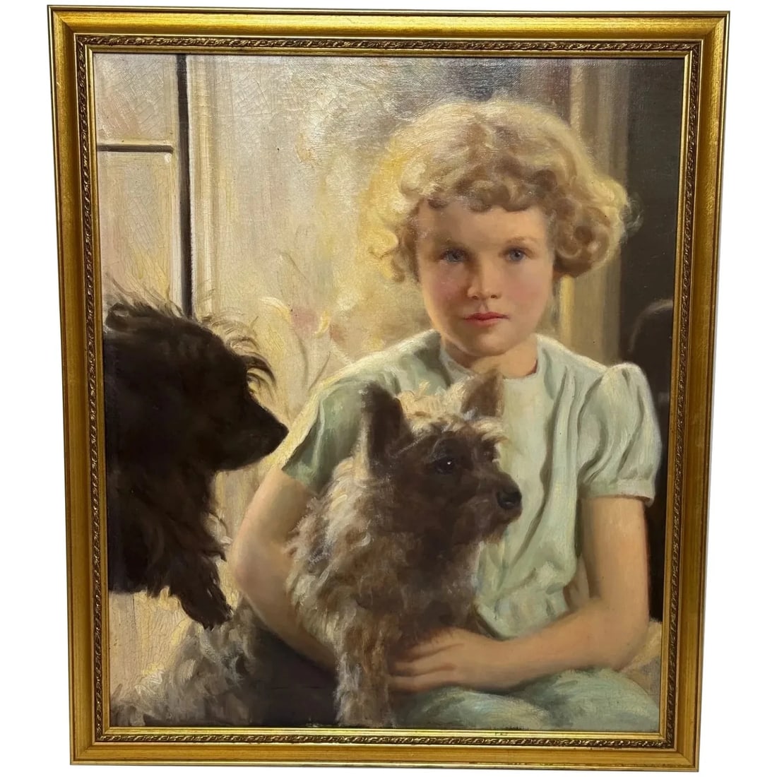 Oil Portrait Mary with Cairn Terriers In the Manner of Sir Harrington Mann (1 of 20)