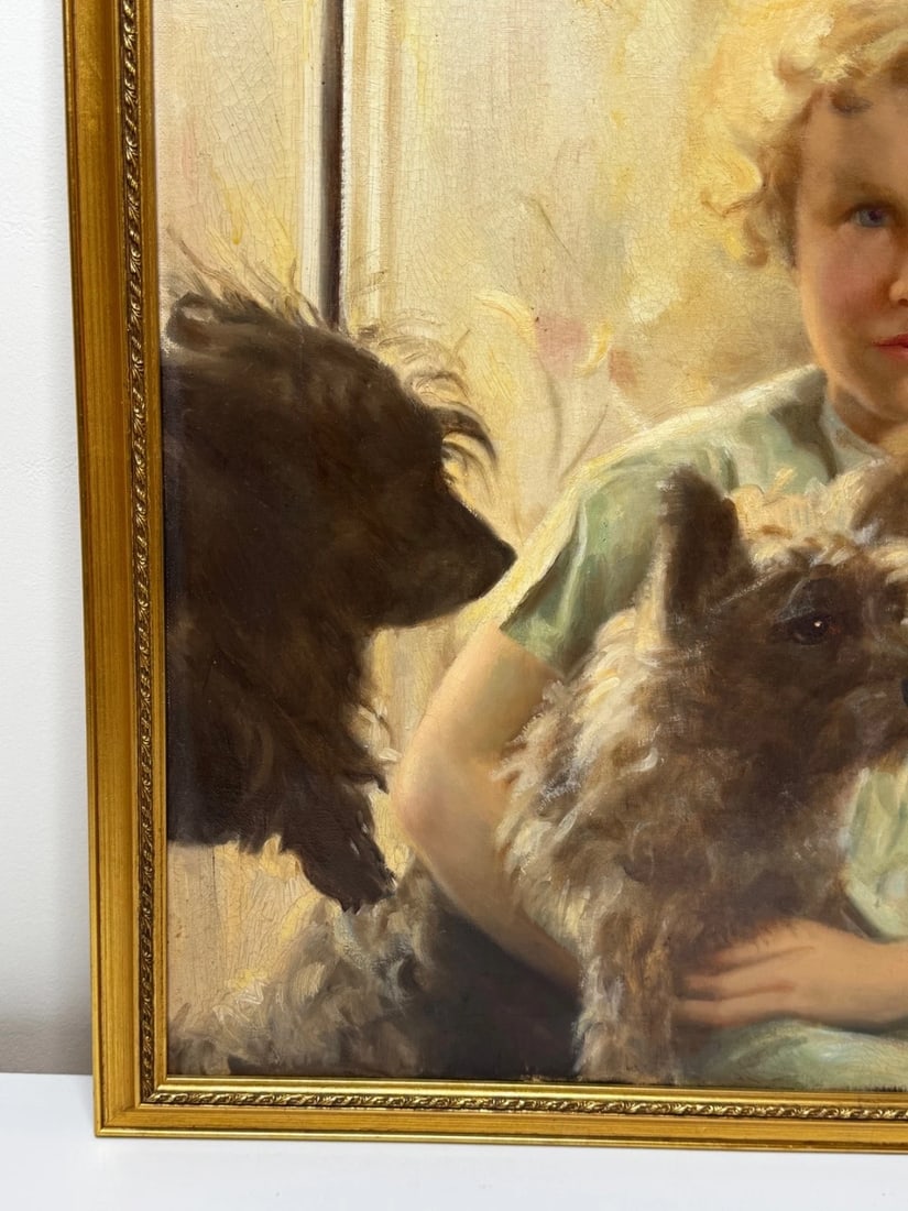 Oil Portrait Mary with Cairn Terriers In the Manner of Sir Harrington Mann - 7