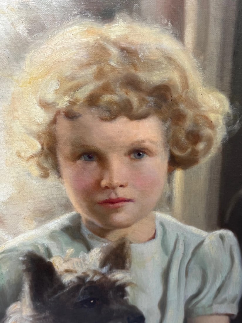 Oil Portrait Mary with Cairn Terriers In the Manner of Sir Harrington Mann - 8