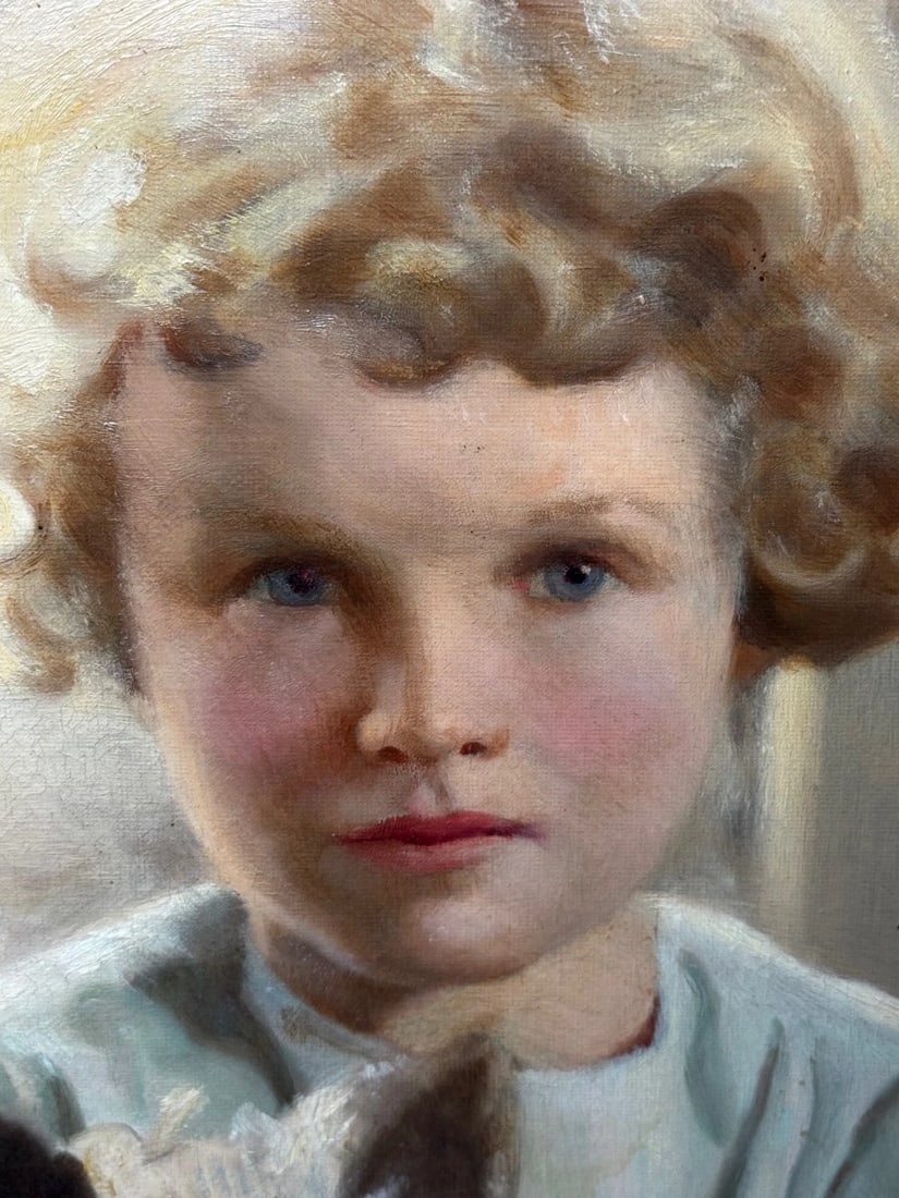 Oil Portrait Mary with Cairn Terriers In the Manner of Sir Harrington Mann - 9