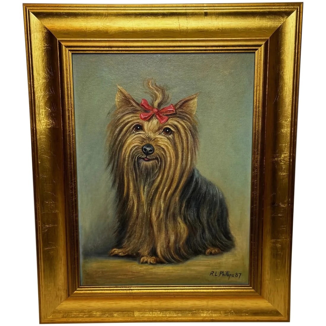 Duchess A Yorkshire Terrier Wearing Congo Pink Bow In the Manner of John Emms (1 of 20)