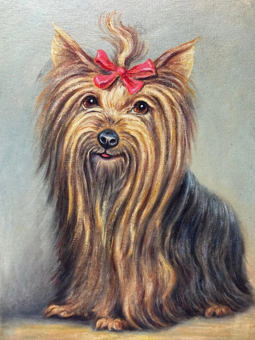 Duchess A Yorkshire Terrier Wearing Congo Pink Bow In the Manner of John Emms - 2