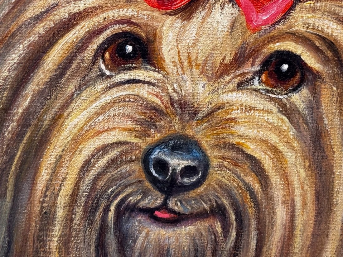 Duchess A Yorkshire Terrier Wearing Congo Pink Bow In the Manner of John Emms - 9