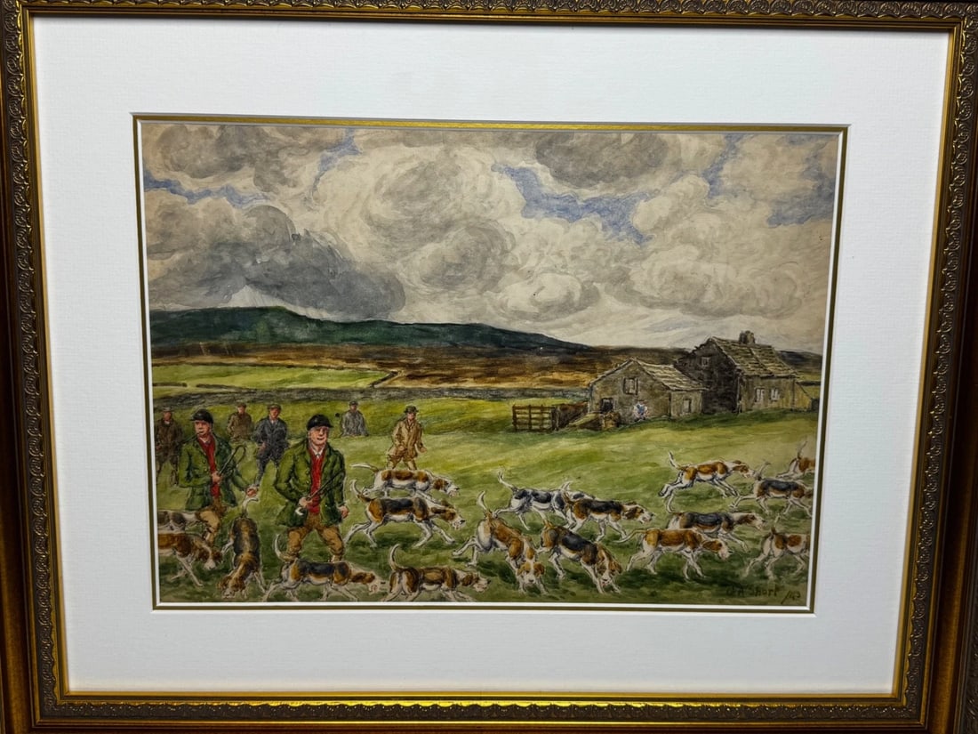 WW2 Hunting Masterpiece Painting – The Badsworth Hunt on Foot, Easingwold C1943 - 10