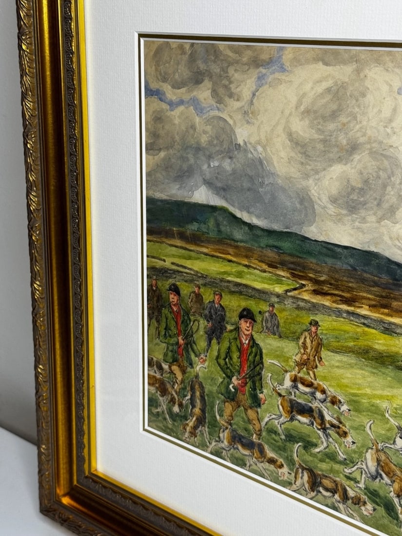 WW2 Hunting Masterpiece Painting – The Badsworth Hunt on Foot, Easingwold C1943 - 12