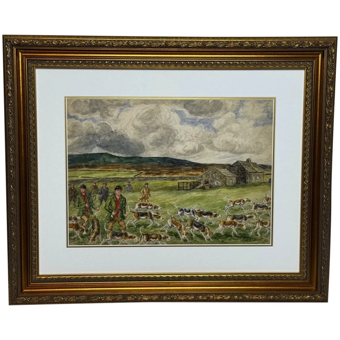 WW2 Hunting Masterpiece Painting – The Badsworth Hunt on Foot, Easingwold C1943 (1 of 20)