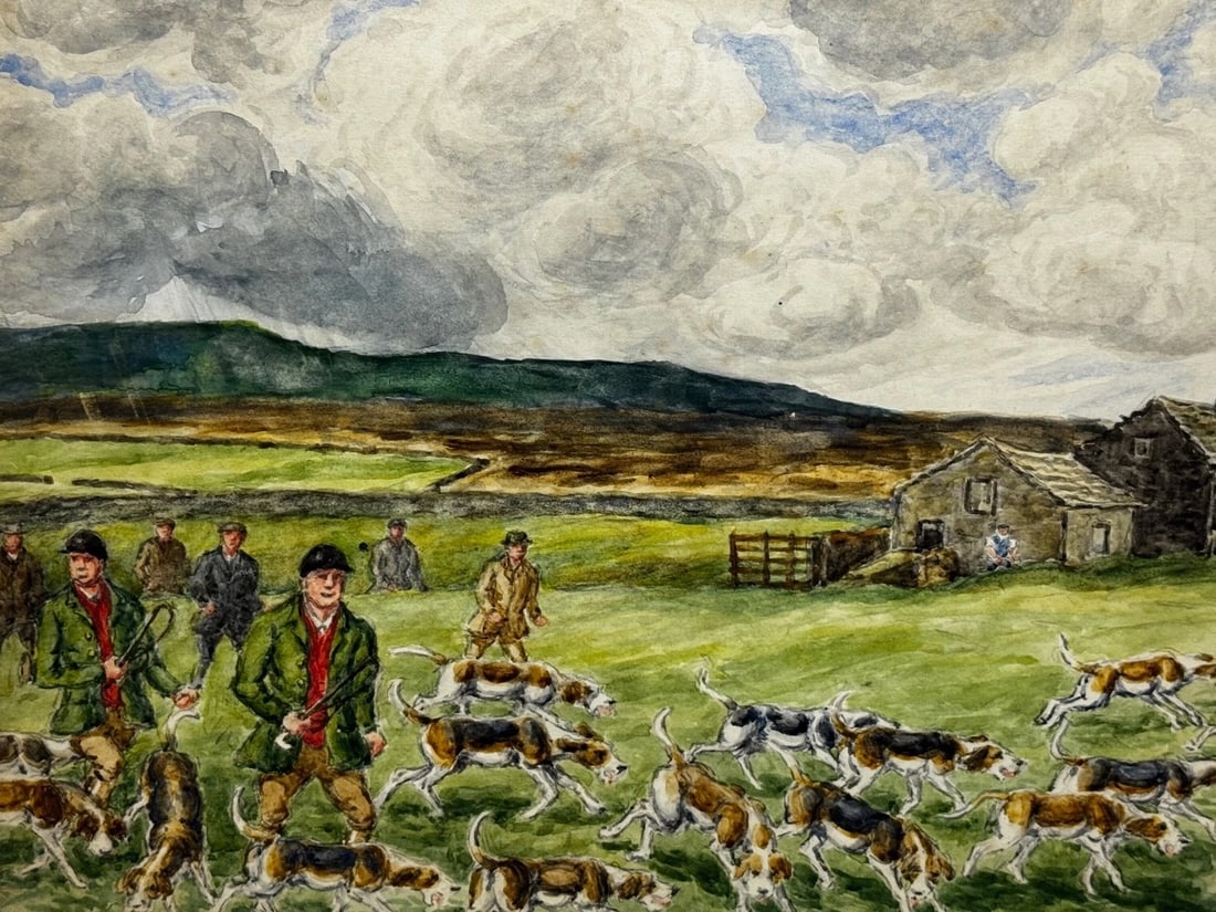 WW2 Hunting Masterpiece Painting – The Badsworth Hunt on Foot, Easingwold C1943 - 2