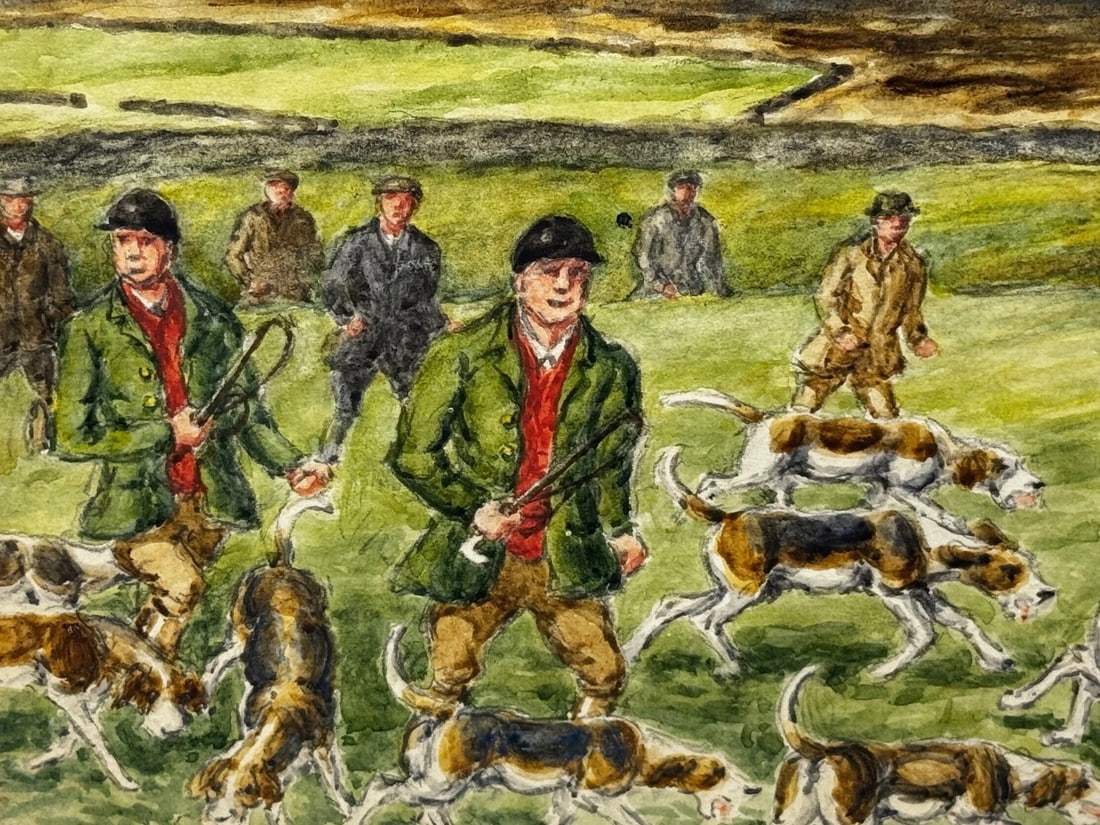 WW2 Hunting Masterpiece Painting – The Badsworth Hunt on Foot, Easingwold C1943 - 3