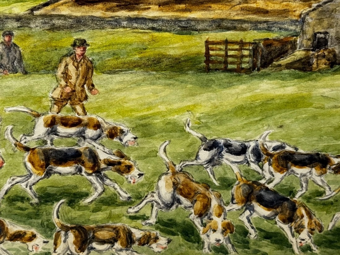 WW2 Hunting Masterpiece Painting – The Badsworth Hunt on Foot, Easingwold C1943 - 4