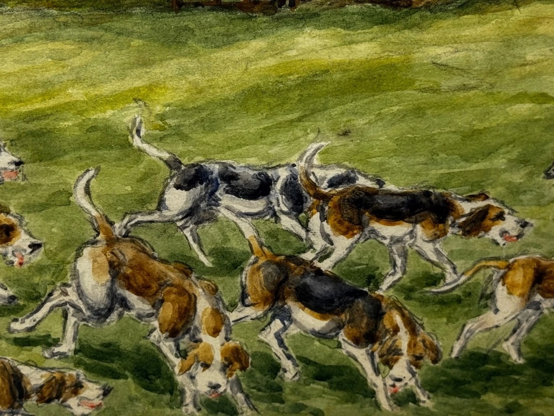 WW2 Hunting Masterpiece Painting – The Badsworth Hunt on Foot, Easingwold C1943 - 5