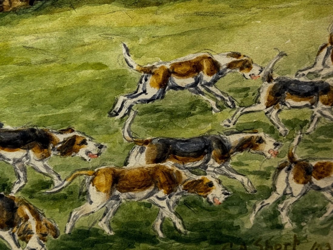 WW2 Hunting Masterpiece Painting – The Badsworth Hunt on Foot, Easingwold C1943 - 6