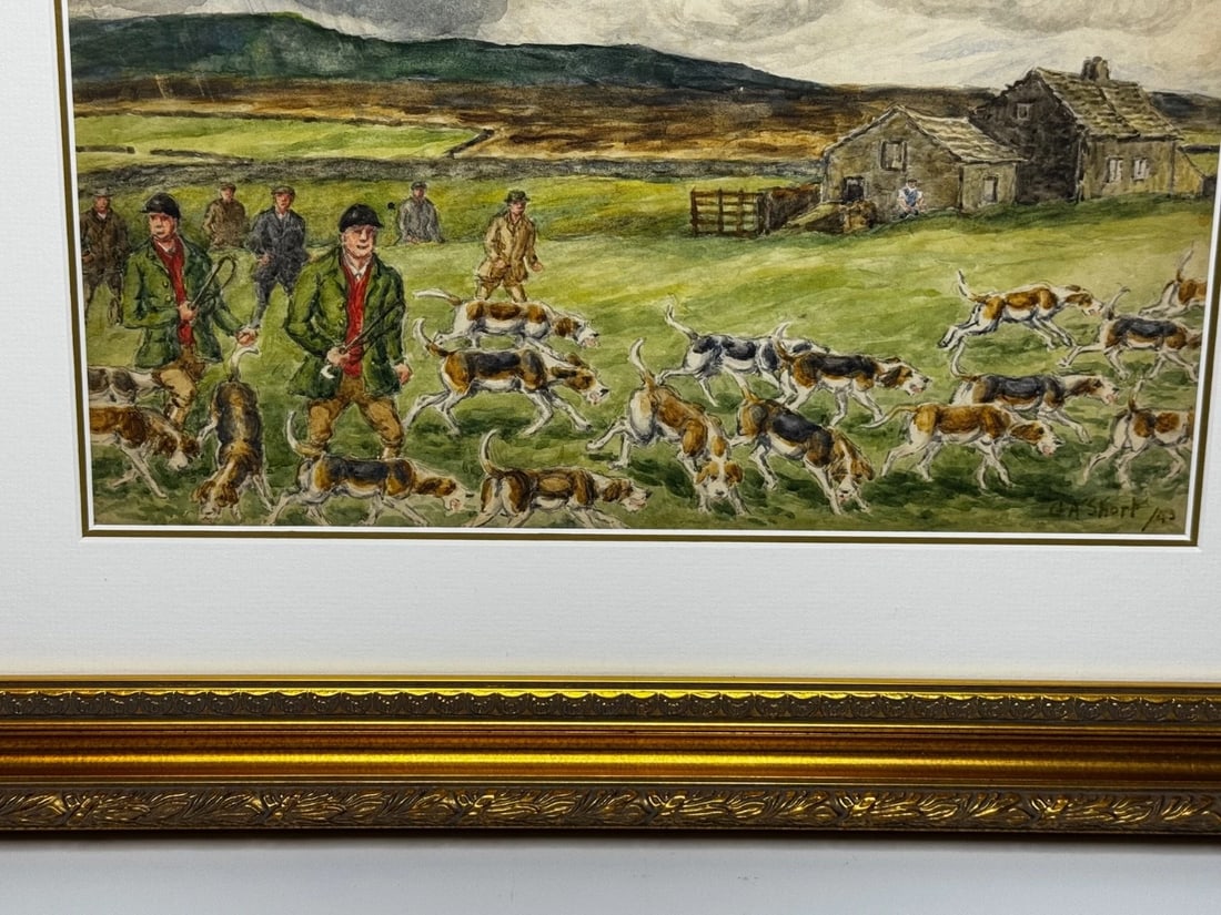 WW2 Hunting Masterpiece Painting – The Badsworth Hunt on Foot, Easingwold C1943 - 7