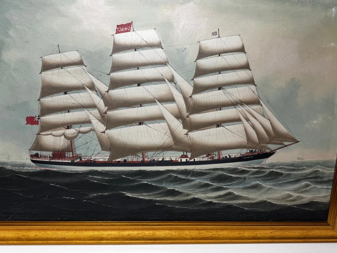 Victorian Oil Painting Wiscombe Park Ship Enroute to Australia John Blumer & Co - 11