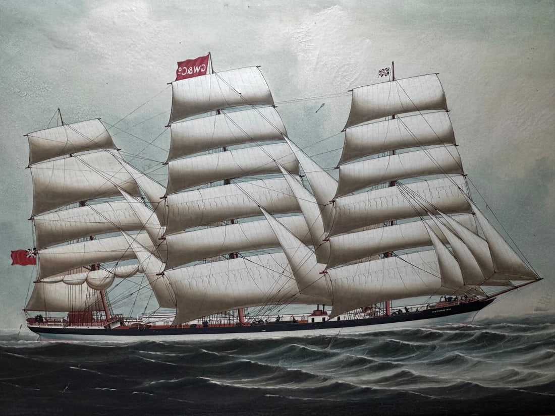 Victorian Oil Painting Wiscombe Park Ship Enroute to Australia John Blumer & Co - 2