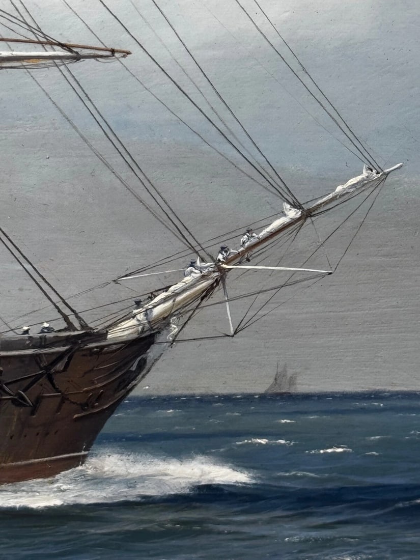 Large Marine Oil Painting HMS Warrior First Ironclad Ship By John Steven Dews - 13
