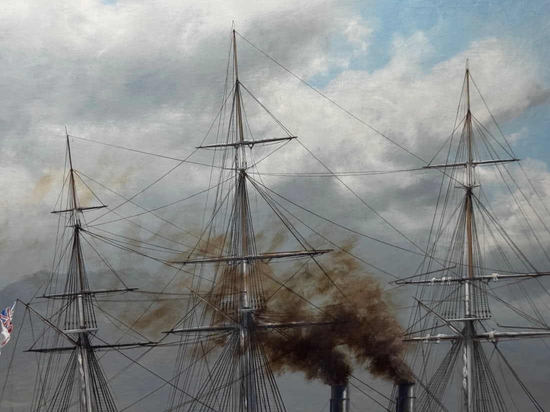 Large Marine Oil Painting HMS Warrior First Ironclad Ship By John Steven Dews - 16