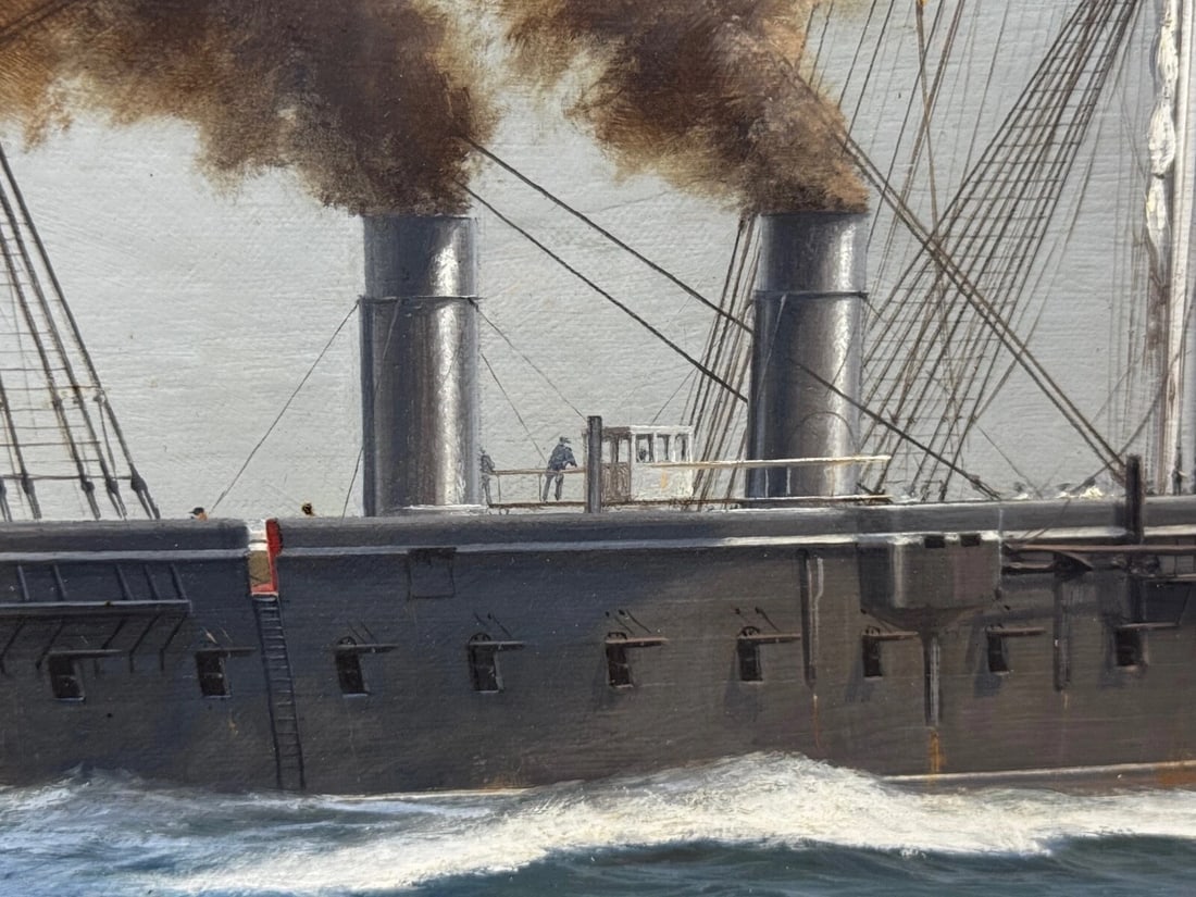 Large Marine Oil Painting HMS Warrior First Ironclad Ship By John Steven Dews - 17