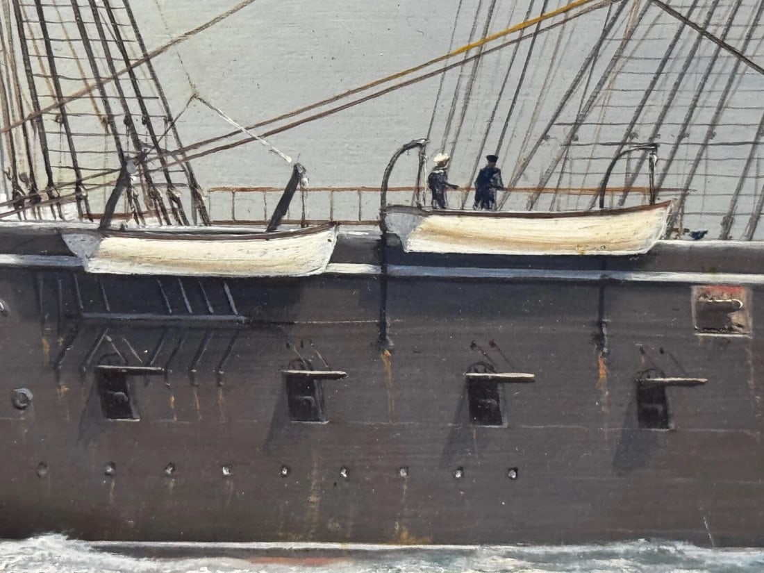 Large Marine Oil Painting HMS Warrior First Ironclad Ship By John Steven Dews - 18