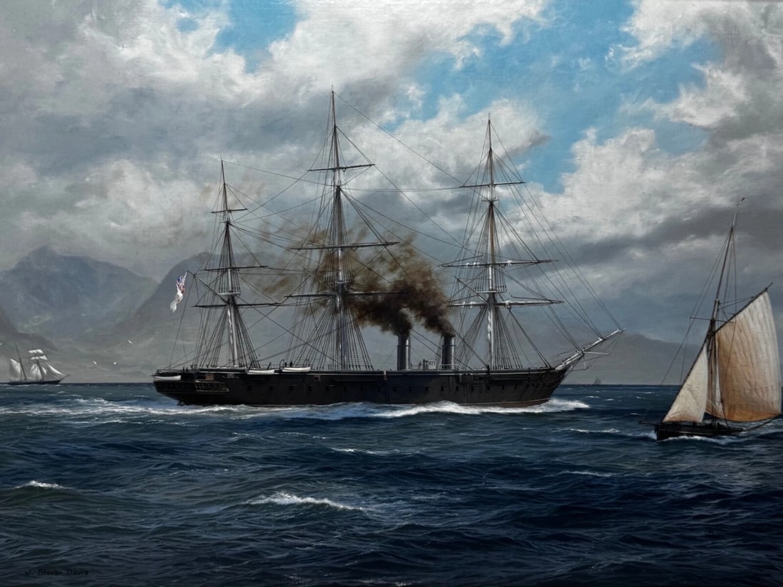 Large Marine Oil Painting HMS Warrior First Ironclad Ship By John Steven Dews - 2