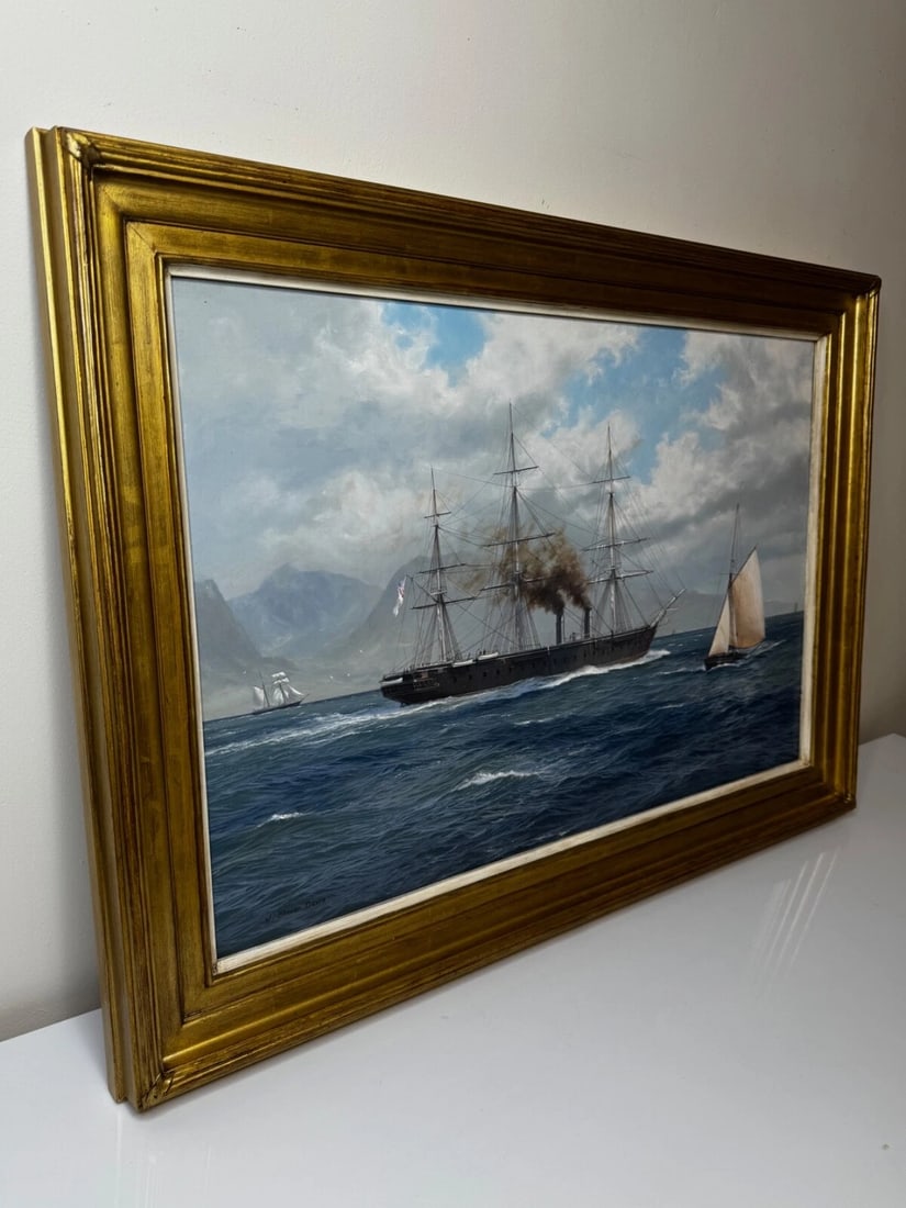 Large Marine Oil Painting HMS Warrior First Ironclad Ship By John Steven Dews - 3