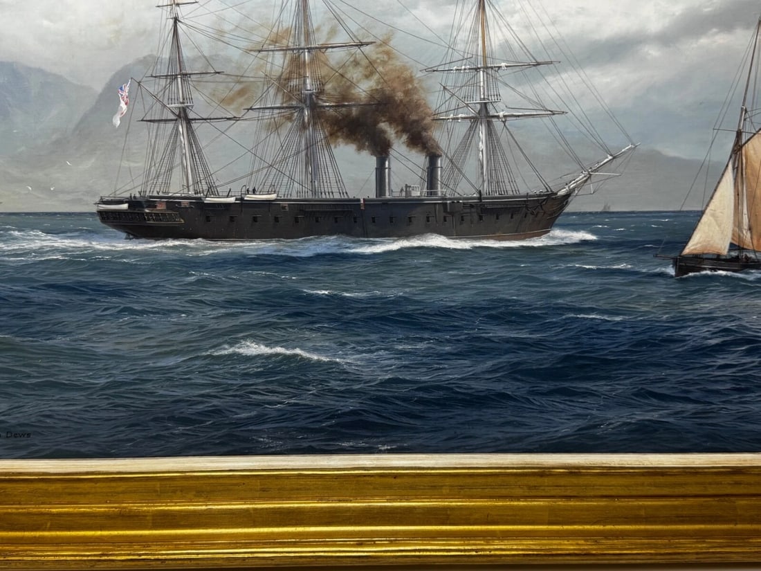 Large Marine Oil Painting HMS Warrior First Ironclad Ship By John Steven Dews - 4