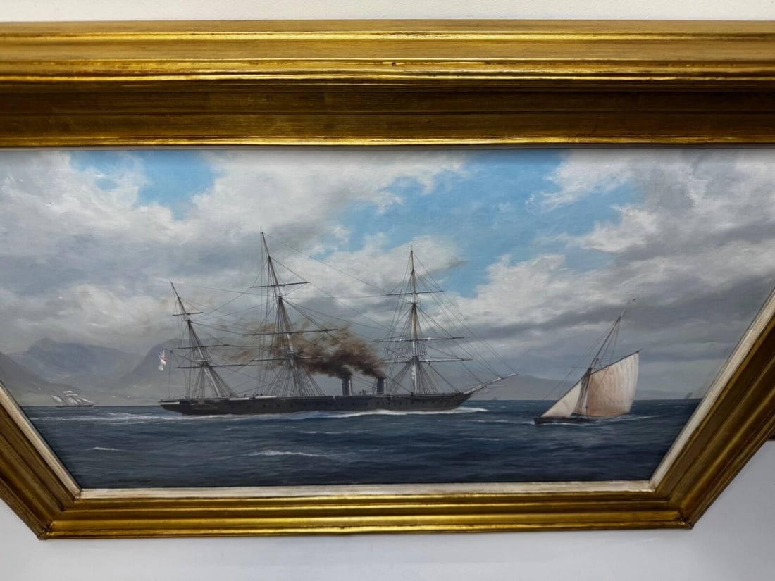 Large Marine Oil Painting HMS Warrior First Ironclad Ship By John Steven Dews - 6