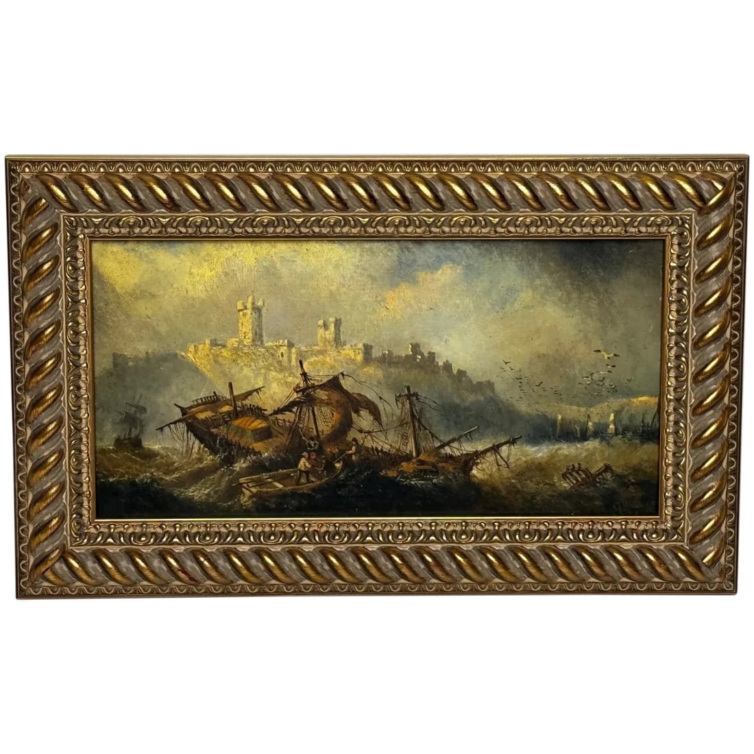 Marine Painting Wreck off Dunstanburgh Castle By Claude Thomas Stanfield Moore (1 of 20)