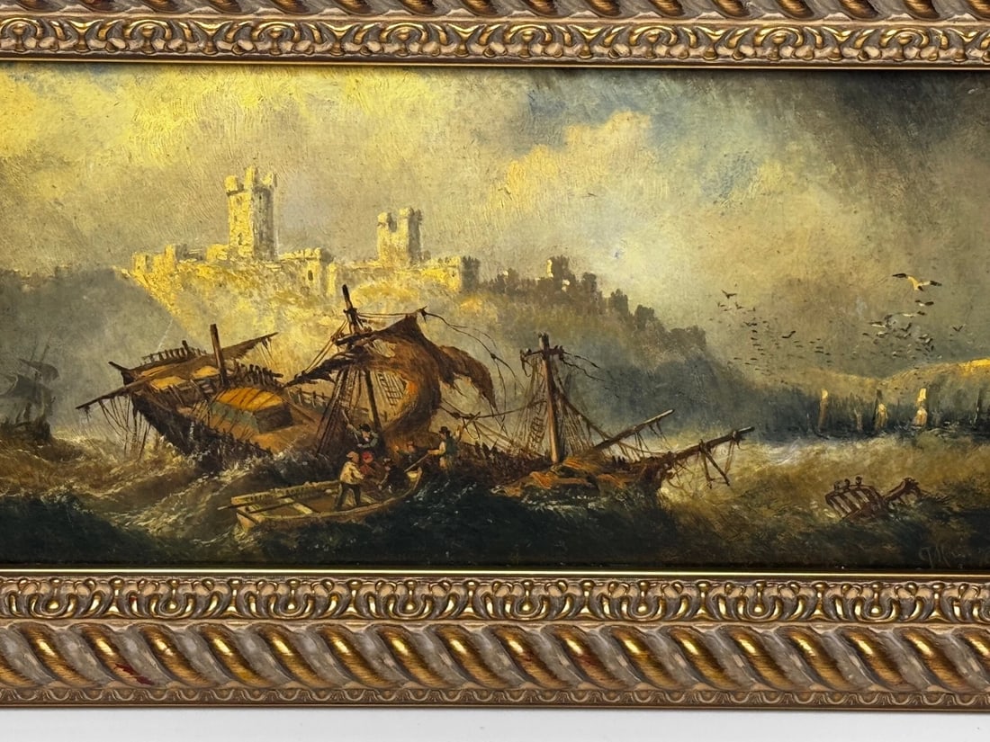 Marine Painting Wreck off Dunstanburgh Castle By Claude Thomas Stanfield Moore - 4