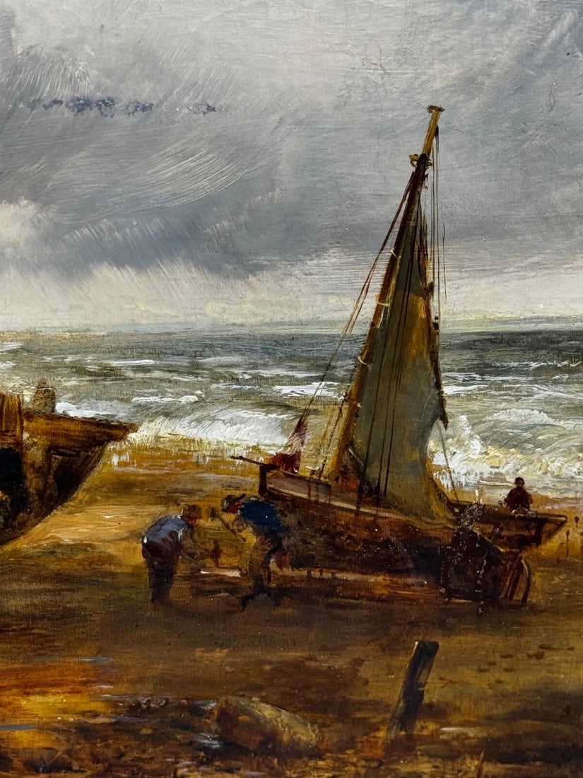 Oil Painting Ships Hulk Wreck Moreton Beach Wirral Historic Leasowe Lighthouse - 11