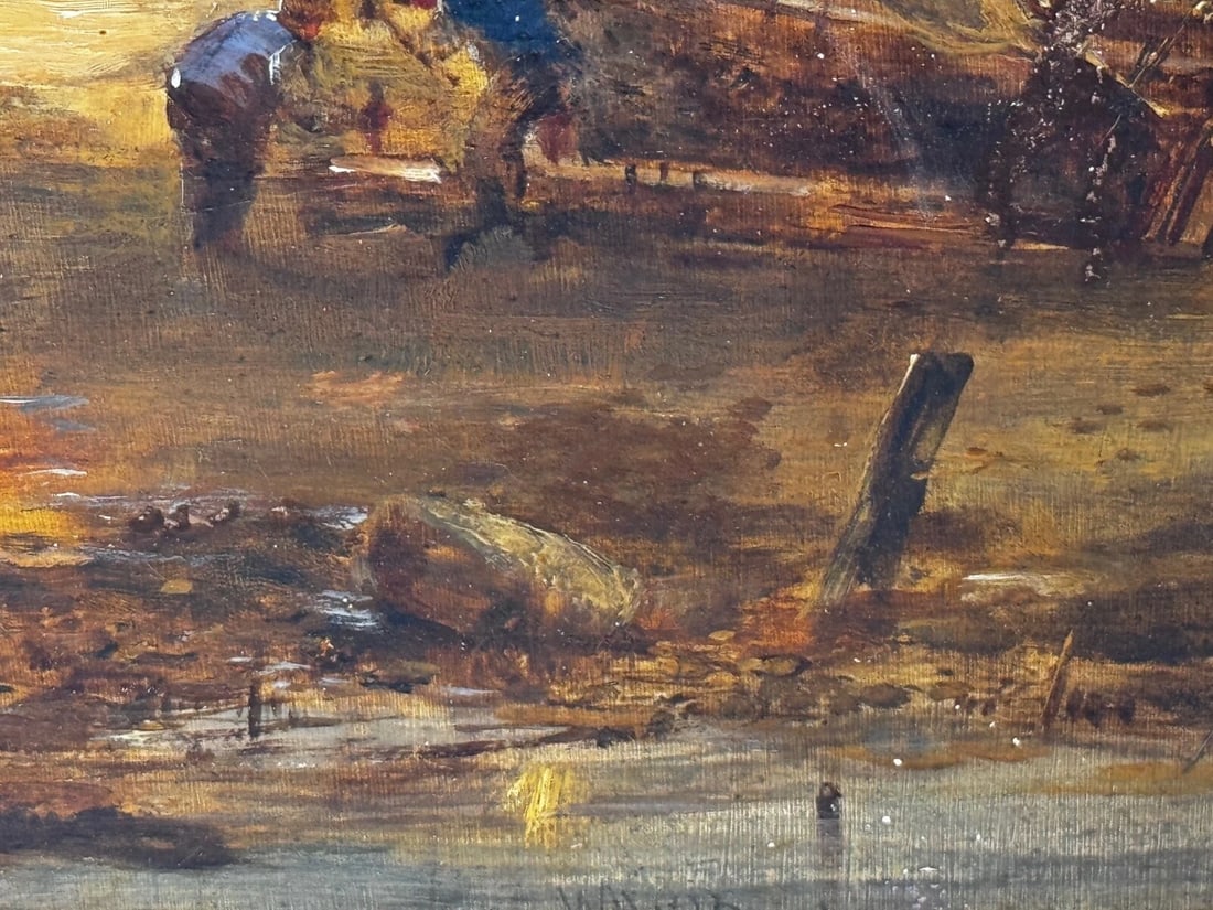 Oil Painting Ships Hulk Wreck Moreton Beach Wirral Historic Leasowe Lighthouse - 12
