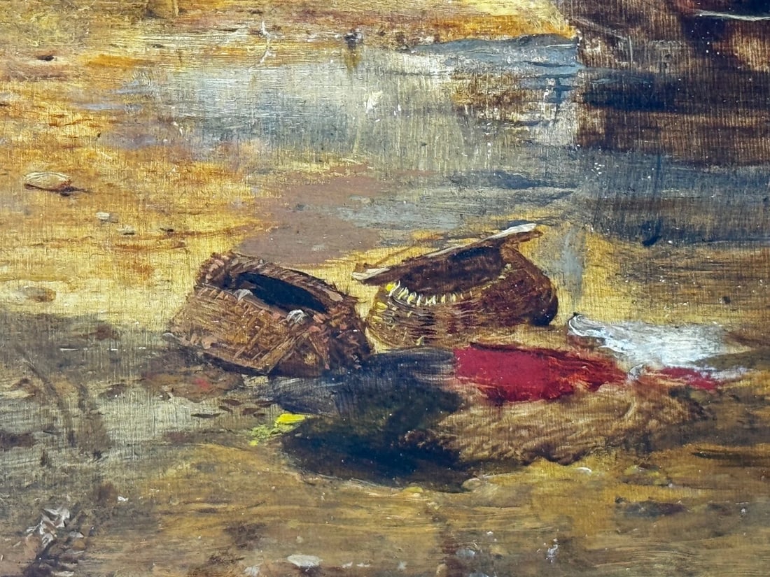 Oil Painting Ships Hulk Wreck Moreton Beach Wirral Historic Leasowe Lighthouse - 13