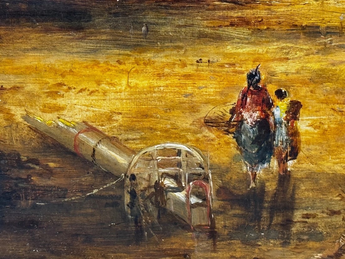 Oil Painting Ships Hulk Wreck Moreton Beach Wirral Historic Leasowe Lighthouse - 14