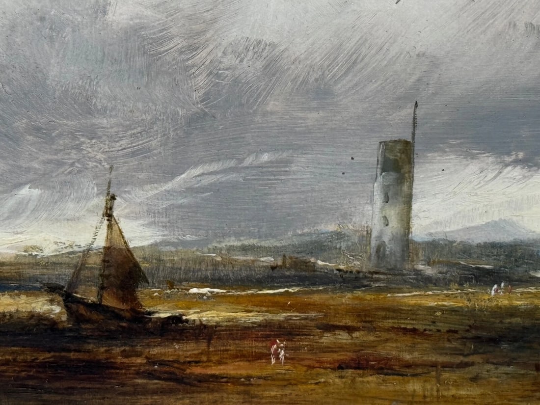 Oil Painting Ships Hulk Wreck Moreton Beach Wirral Historic Leasowe Lighthouse - 15