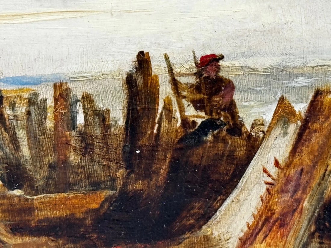 Oil Painting Ships Hulk Wreck Moreton Beach Wirral Historic Leasowe Lighthouse - 17
