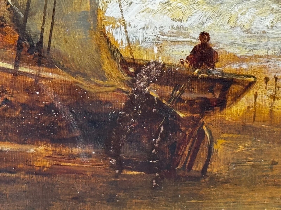 Oil Painting Ships Hulk Wreck Moreton Beach Wirral Historic Leasowe Lighthouse - 20