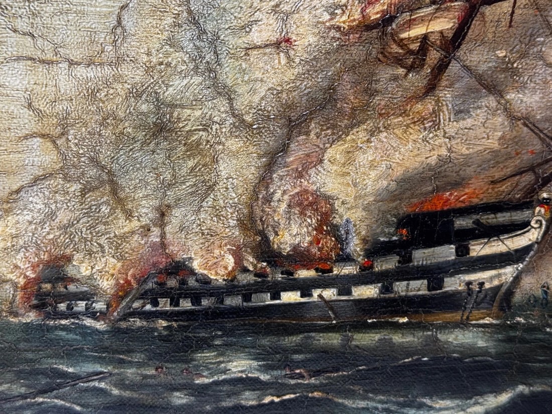 Burning Sinking On River Plate HMS Bombay Ship Follower Richard Brydges Beechey - 15