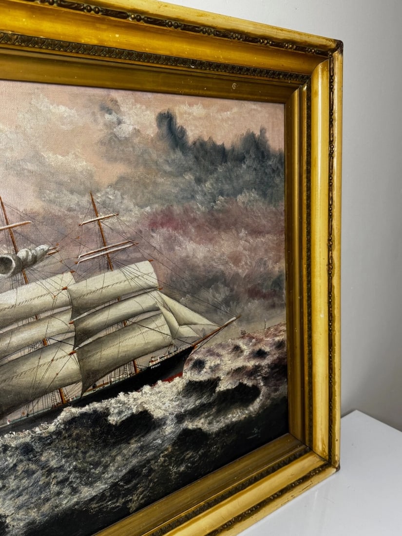 Oil Painting 5 Masted Steel Hull Sailing Ship Potosi Navigating Drakes Passage - 3