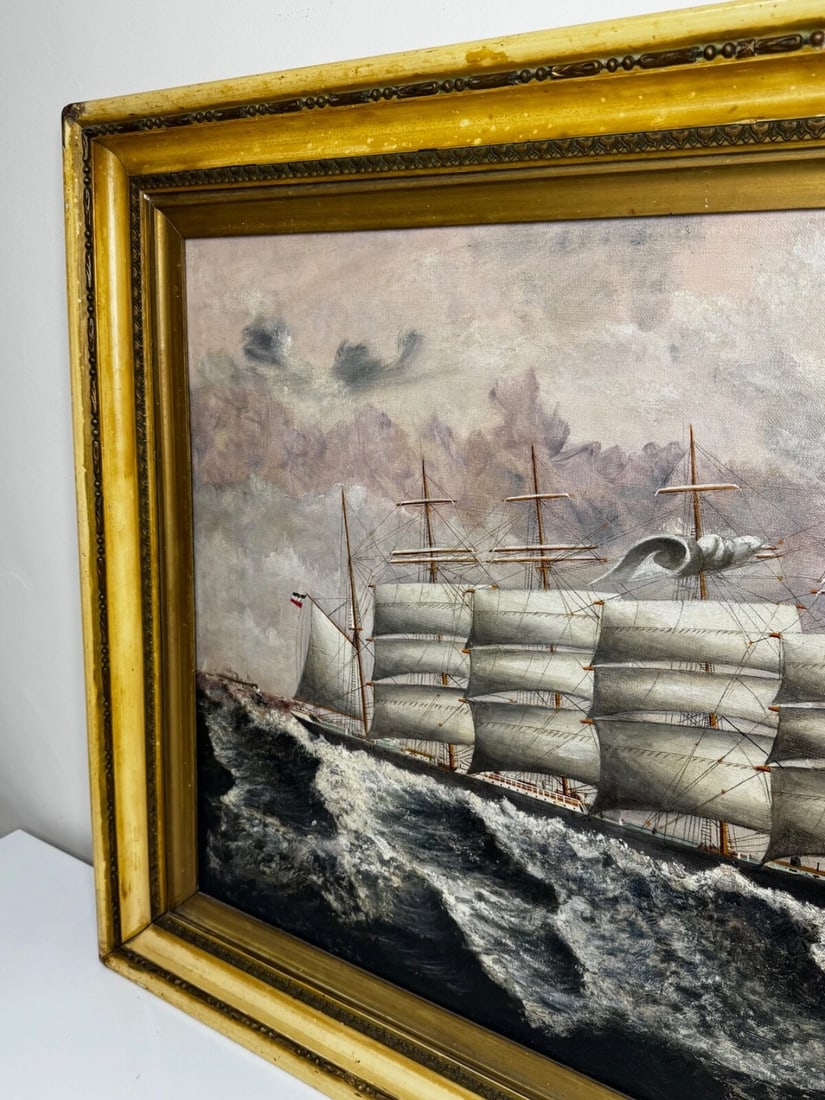 Oil Painting 5 Masted Steel Hull Sailing Ship Potosi Navigating Drakes Passage - 4