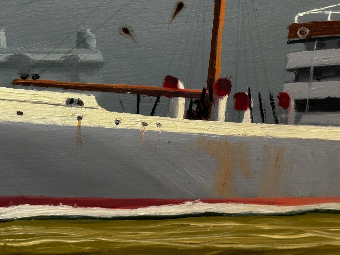 Oil Painting Alca Passenger Cargo Ship Yeoman Line & Steam Ferry Boat Claughton - 13