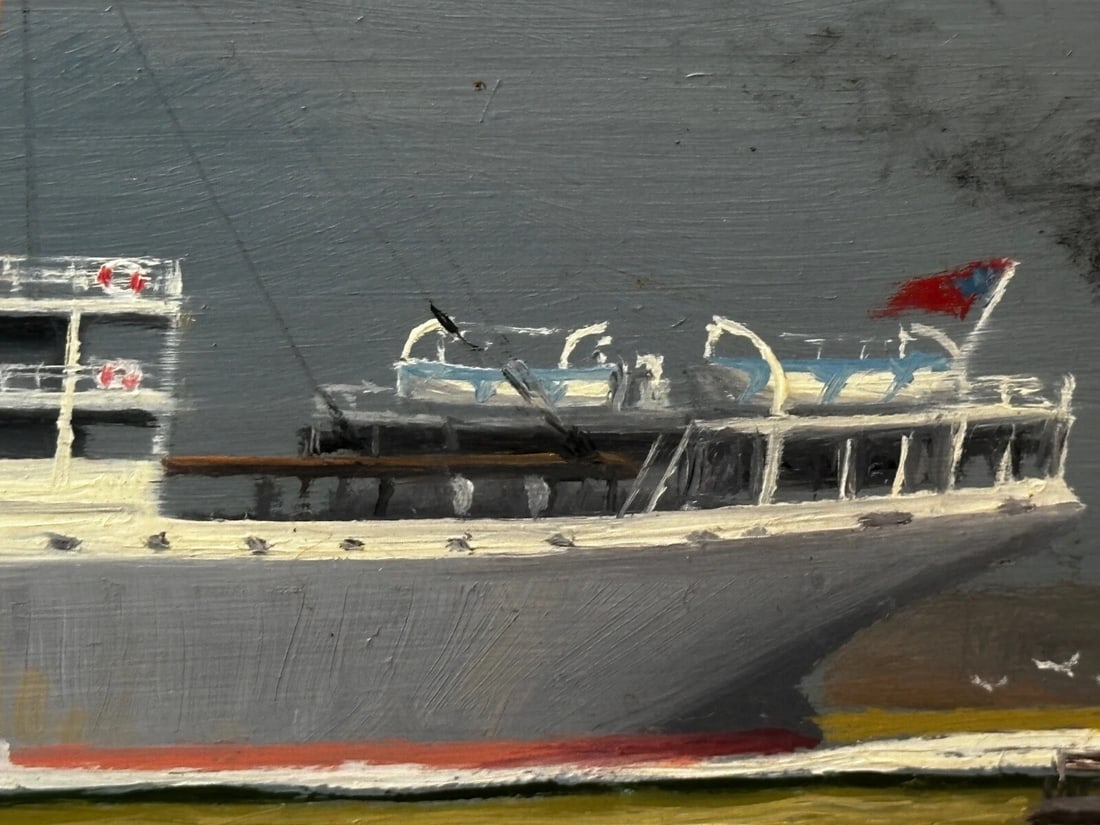Oil Painting Alca Passenger Cargo Ship Yeoman Line & Steam Ferry Boat Claughton - 14