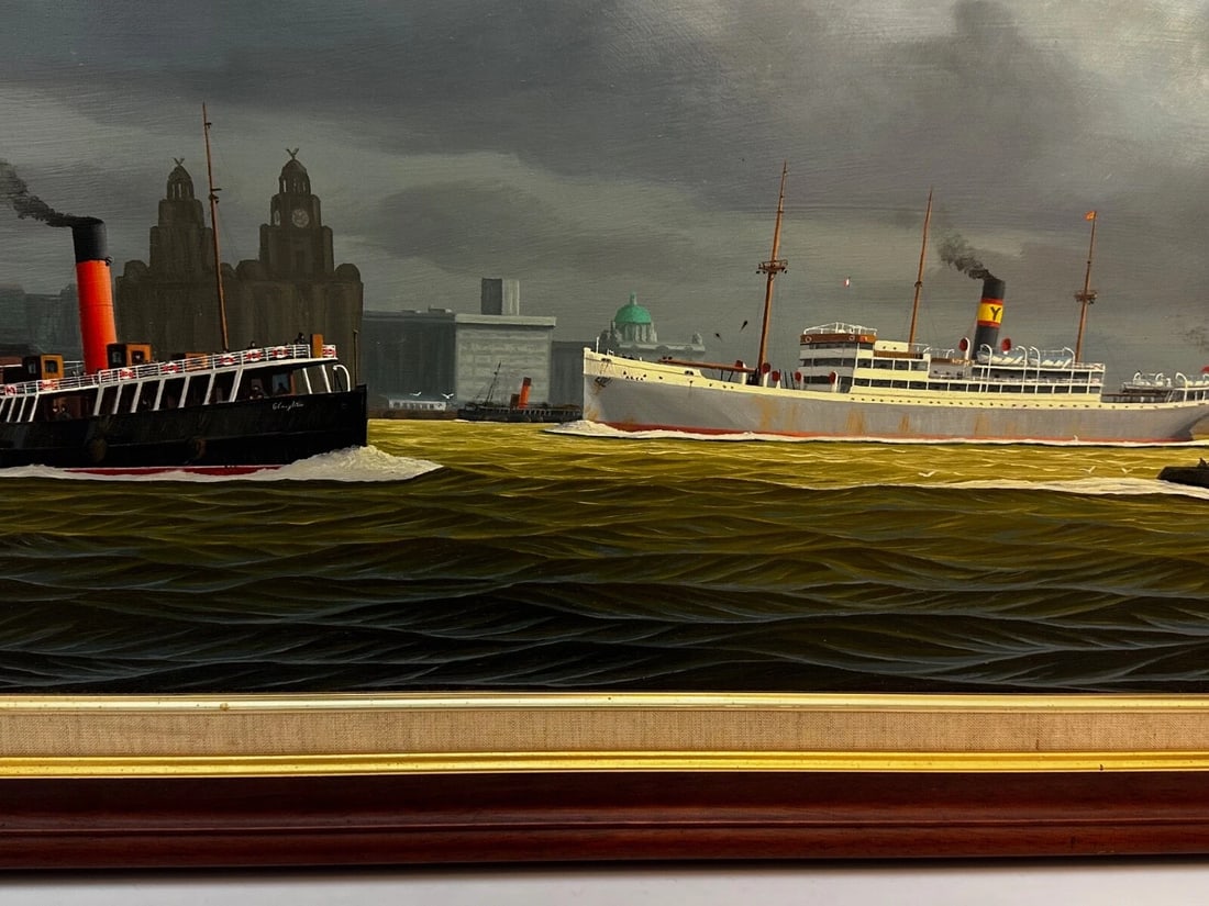 Oil Painting Alca Passenger Cargo Ship Yeoman Line & Steam Ferry Boat Claughton - 3