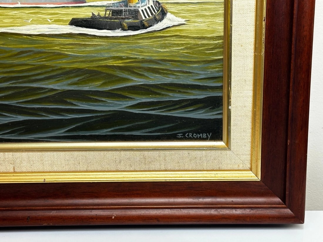 Oil Painting Alca Passenger Cargo Ship Yeoman Line & Steam Ferry Boat Claughton - 5