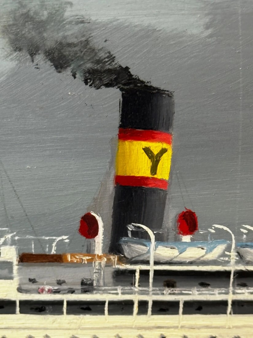 Oil Painting Alca Passenger Cargo Ship Yeoman Line & Steam Ferry Boat Claughton - 8