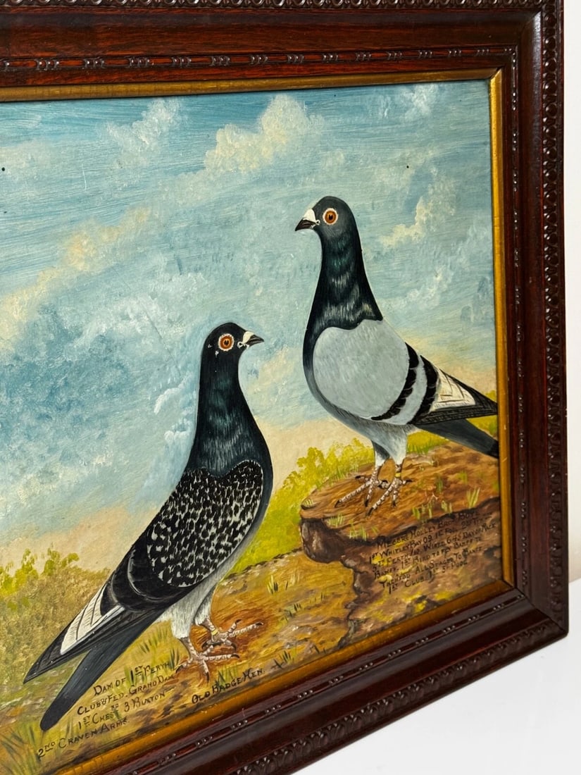 Holley Brothers of Bute Racing Pigeons — Whitley Bay 1909 Winners Oil Portrait - 2
