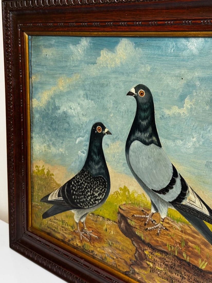 Holley Brothers of Bute Racing Pigeons — Whitley Bay 1909 Winners Oil Portrait - 3