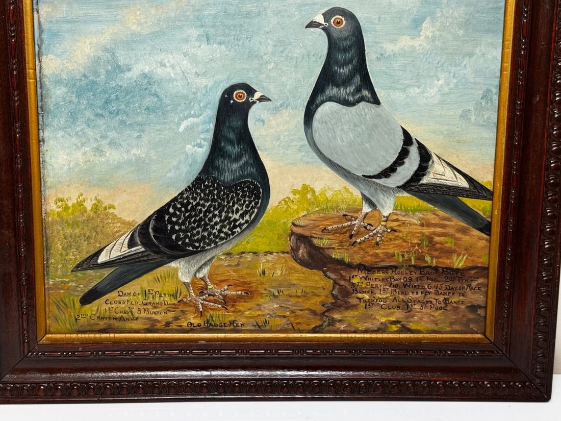 Holley Brothers of Bute Racing Pigeons — Whitley Bay 1909 Winners Oil Portrait - 4