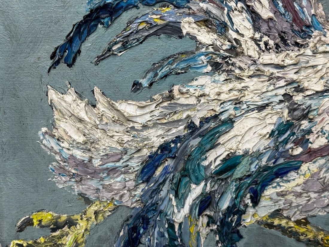 Expressionist Heavy Impasto Oil Painting Cocks Fight After Leon Kossoff C1965 - 13