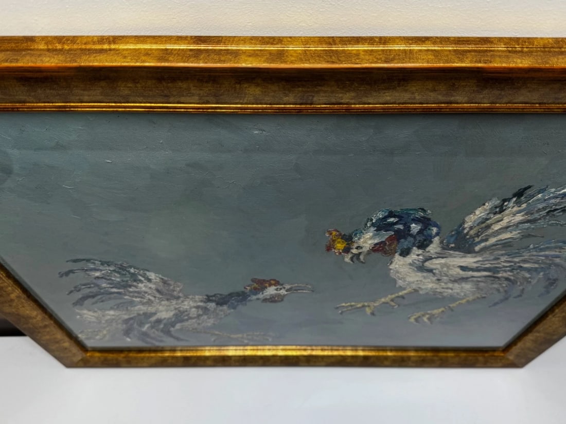 Expressionist Heavy Impasto Oil Painting Cocks Fight After Leon Kossoff C1965 - 3
