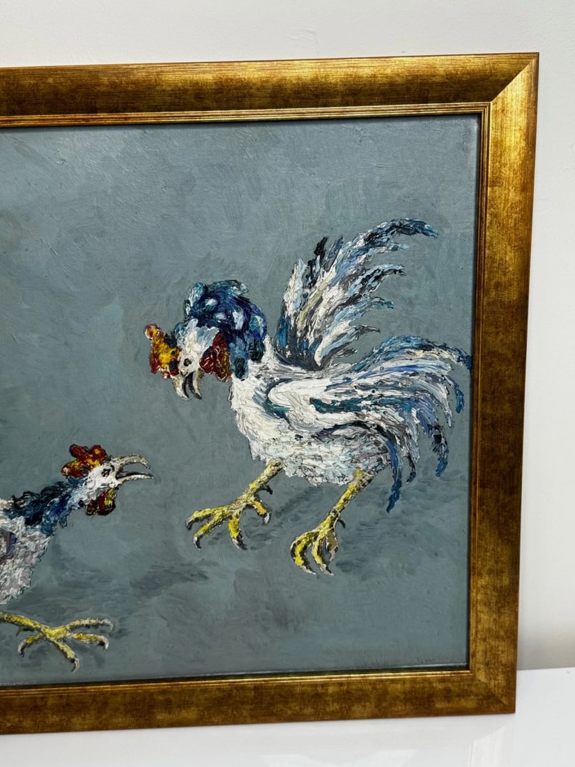 Expressionist Heavy Impasto Oil Painting Cocks Fight After Leon Kossoff C1965 - 4